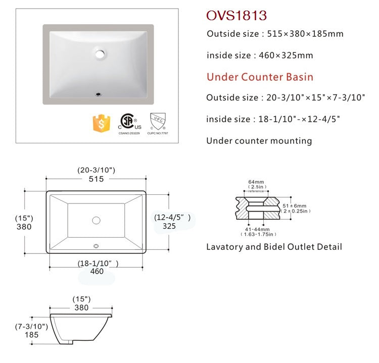 Lustra 20 Under Counter Basin Bathroom Sink