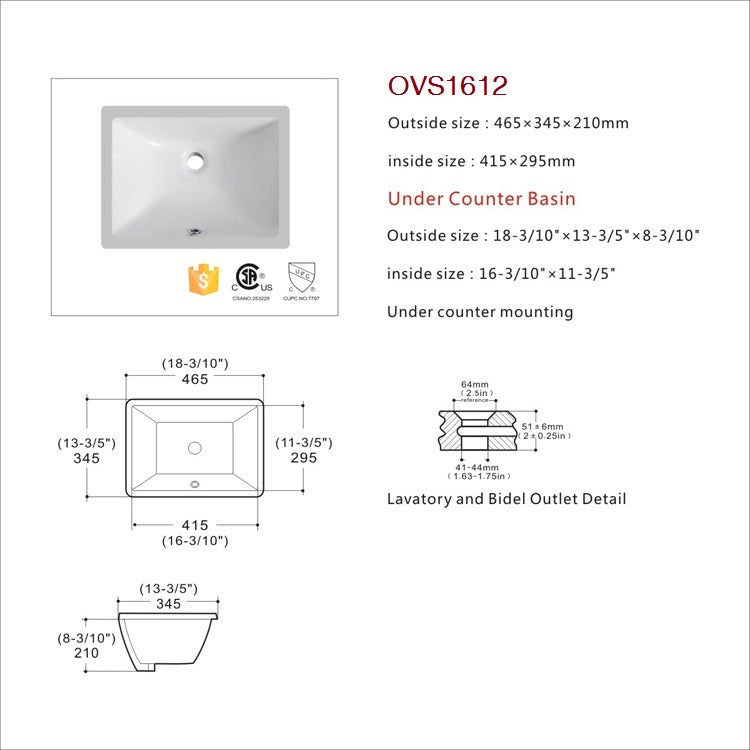 Lustra 18 Under Counter Basin Bathroom Sink